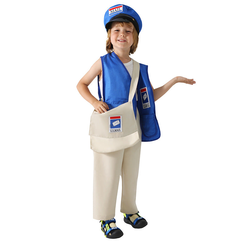 Kinder Blau Postboten Kostüm Briefkasten Kinderfest Halloween Kostüm
