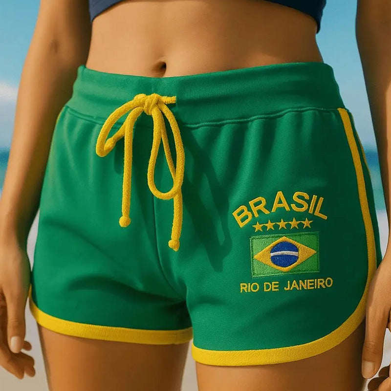 Sommer 2026 Damen Kurzarm-T-Shirt Set, Gelb mit Y2K-Stil Brasilien-Stickerei, WM-Fußballtrikot-Themenkleidung