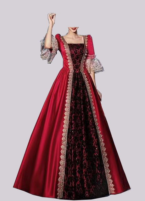 Damen Hofkleider Spitze Patchwork Kleid Vintage Mittelalterliche Renaissance Kleid