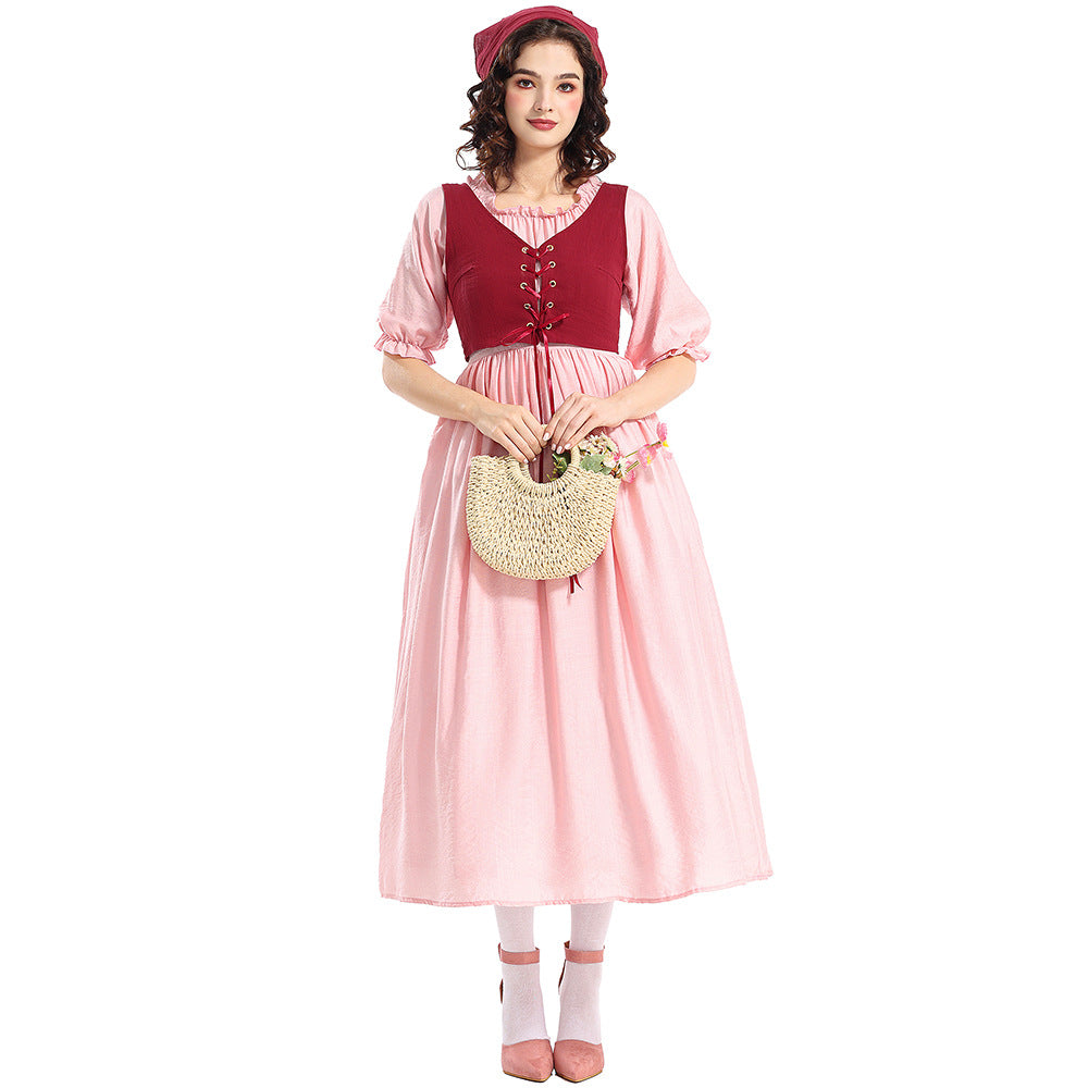 Damen Vintage Rosa Kleid Renaissance Viktorianisch Mittelalterlich Kleidung