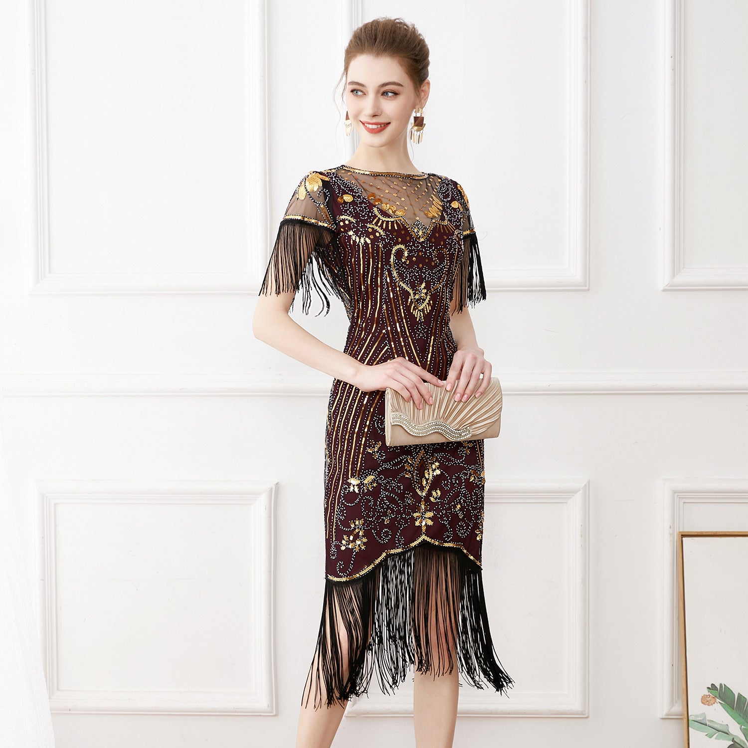 1920er Jahre Stil Charleston Kleid Damen Flapper Kleid Voller Pailletten Retro klassische Motto Party