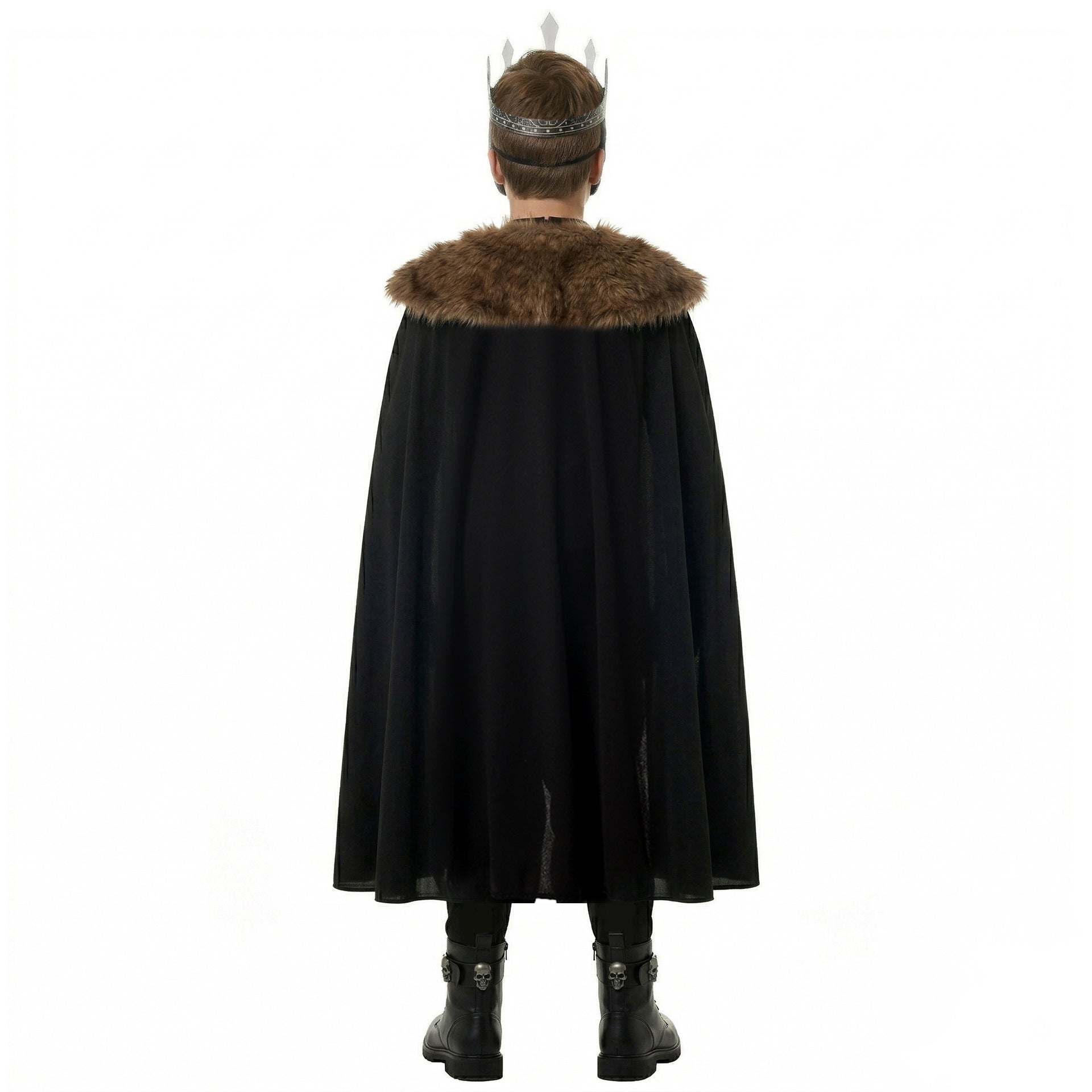 Kinder Halloween-Kostüm Mittelalterlicher Totenkopf-Ritter mit dunklem Umhang, Maske, Schwert und Schild