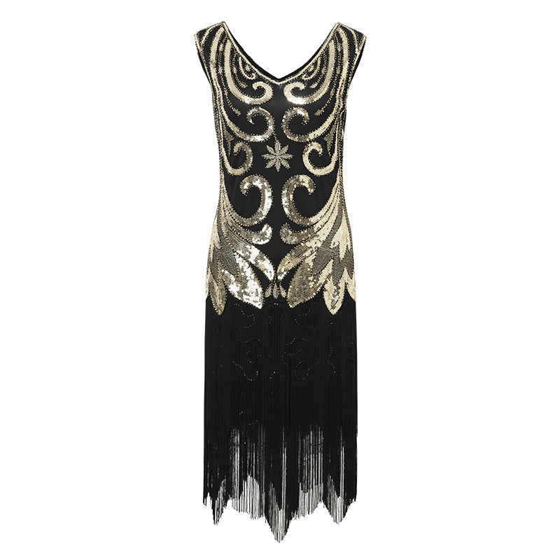 1920er Pailletten-Perlen-Fransenkleid Retro 1920er Jahre Stil Charleston Kleid klassische Motto Party Damen Kostüm Kleid
