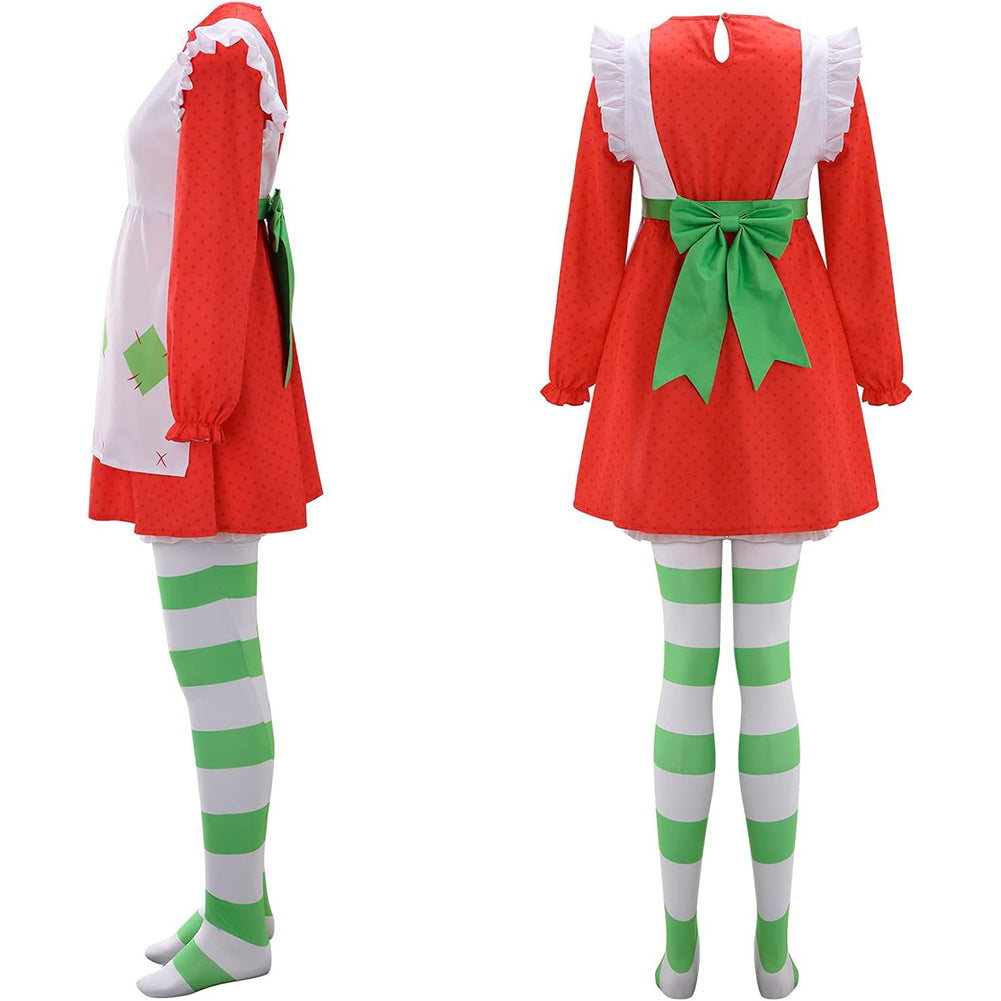 Damen Blume Erdbeermädchen Kleid Set Cosplay Kostüm Outfits Halloween Karneval Anzug