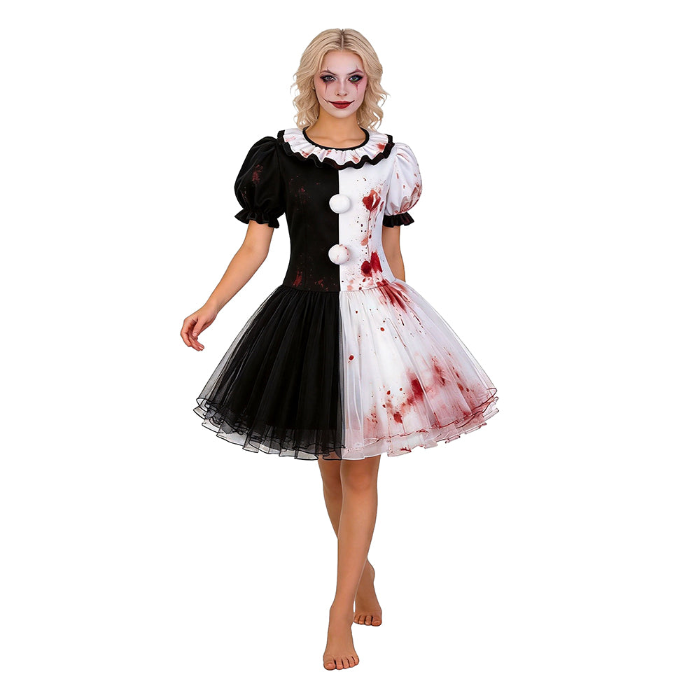 Damen Clown Kleid Terrifier-Cosplay-Kostüm für Halloween, Karneval und Partys