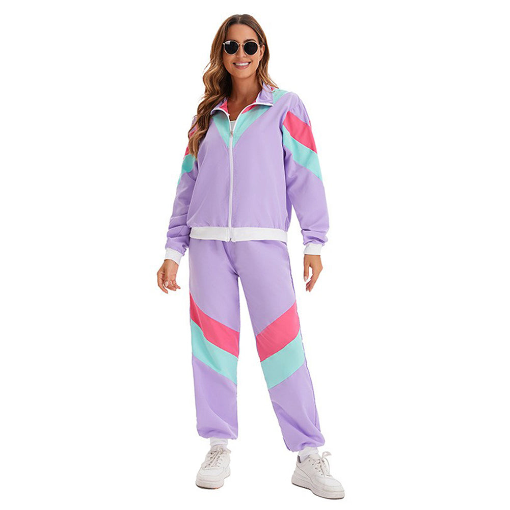 Damen Retro 70s Sportswear Hip Hop Disco Dance Cosplay Kostüm Jacke Mantel Hose Outfits Halloween Karneval Party Anzug