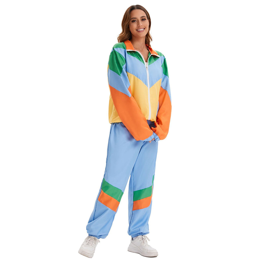 Damen Retro70s Sportmode Hip Hop Tanz Cosplay Kostüm Jacke Mantel Hose Outfits Halloween Karneval Party Anzug