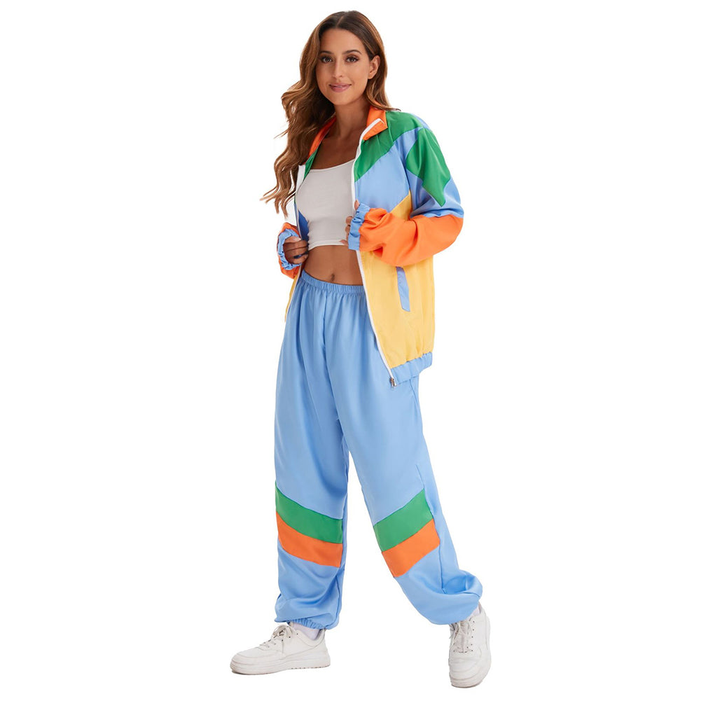 Damen Retro70s Sportmode Hip Hop Tanz Cosplay Kostüm Jacke Mantel Hose Outfits Halloween Karneval Party Anzug