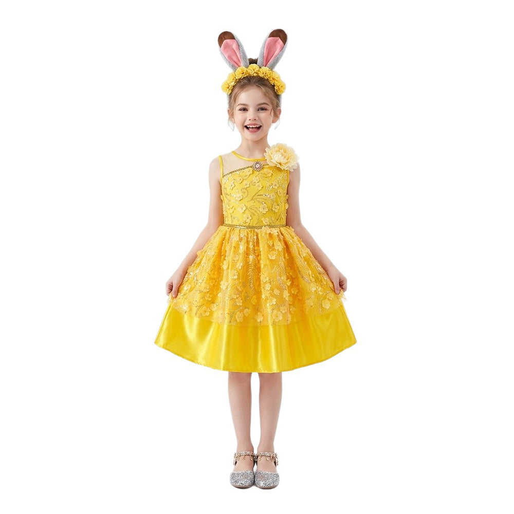 Die Schöne und das Biest Kinder Mädchen Belle Kleid Cosplay-Kostüm für Halloween, Karneval oder Partys