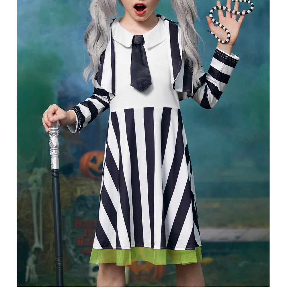 Kinder Mädchen Beetle Juice Cosplay Kostüm Halloween Karneval Party Anzug