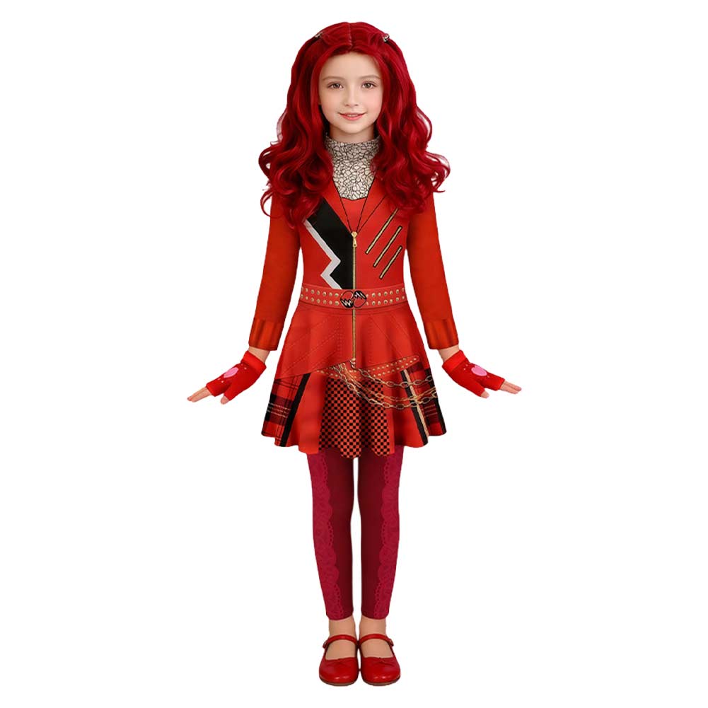 Kinder Mädchen Descendants rotes Cosplay-Kostüm für Halloween und Karnevalspartys