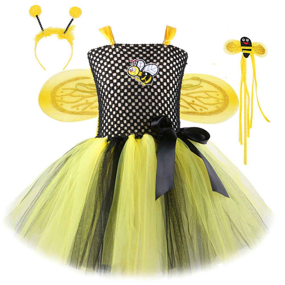 Kinder Mädchen TUTU Kleid Bienenflügel Set Mesh  Rock Cosplay Kostüm Outfits Halloween Karneval Anzug
