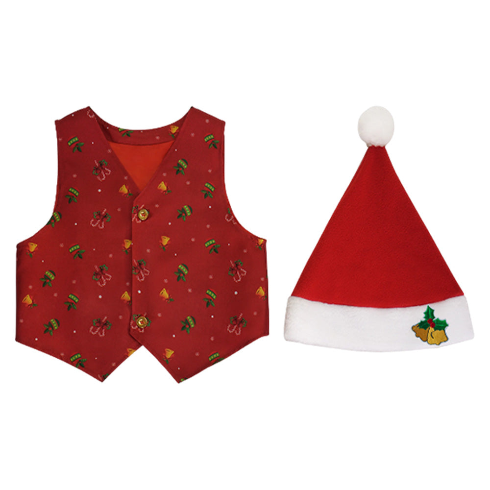 Kinder Mädchen Weihnachtskostüm mit roter Weste Rock und Ohren Cosplay Kostüm Party