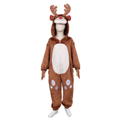 Kinder Tier Einteiliger Renntier Anzug Hirsch Weihnachten Halloween Kostüm Karnevalskostüm Braunes Hirschkostüm