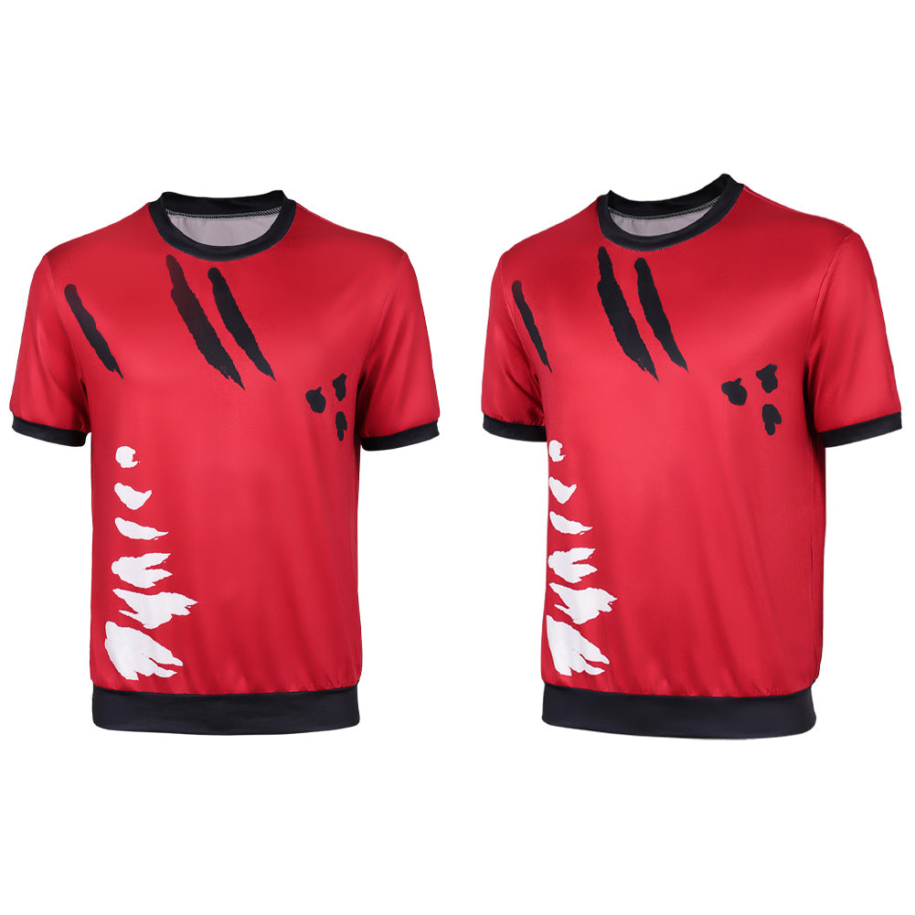One Piece Herren Luffy Cosplay rot T-Shirt, Kostüm für Halloween Karneval und Partys