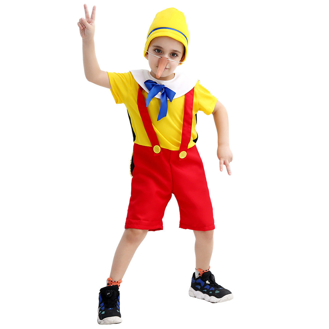 Kinder Kindertag Pinocchio-Kostüm mit langnasiger Puppe Abenteuer Halloween-Kostüm