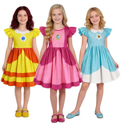 Super Mario Kinder Mädchen Kleid Prinzessin Peach Cosplay-Kostüm für Halloween Karneval oder Partys