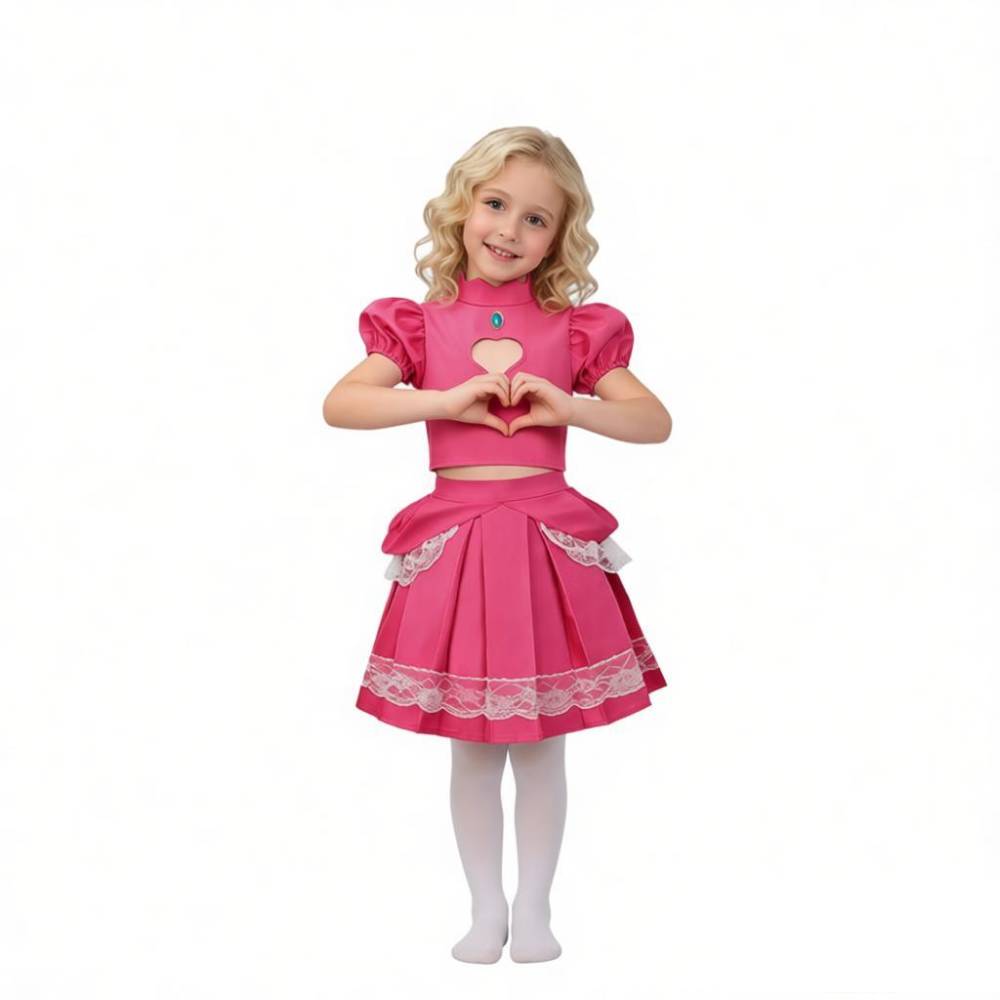 Kinder Mädchen Kleid Super Mario Prinzessin Peach Cosplay-Kostüm Halloween Karneval und Partys
