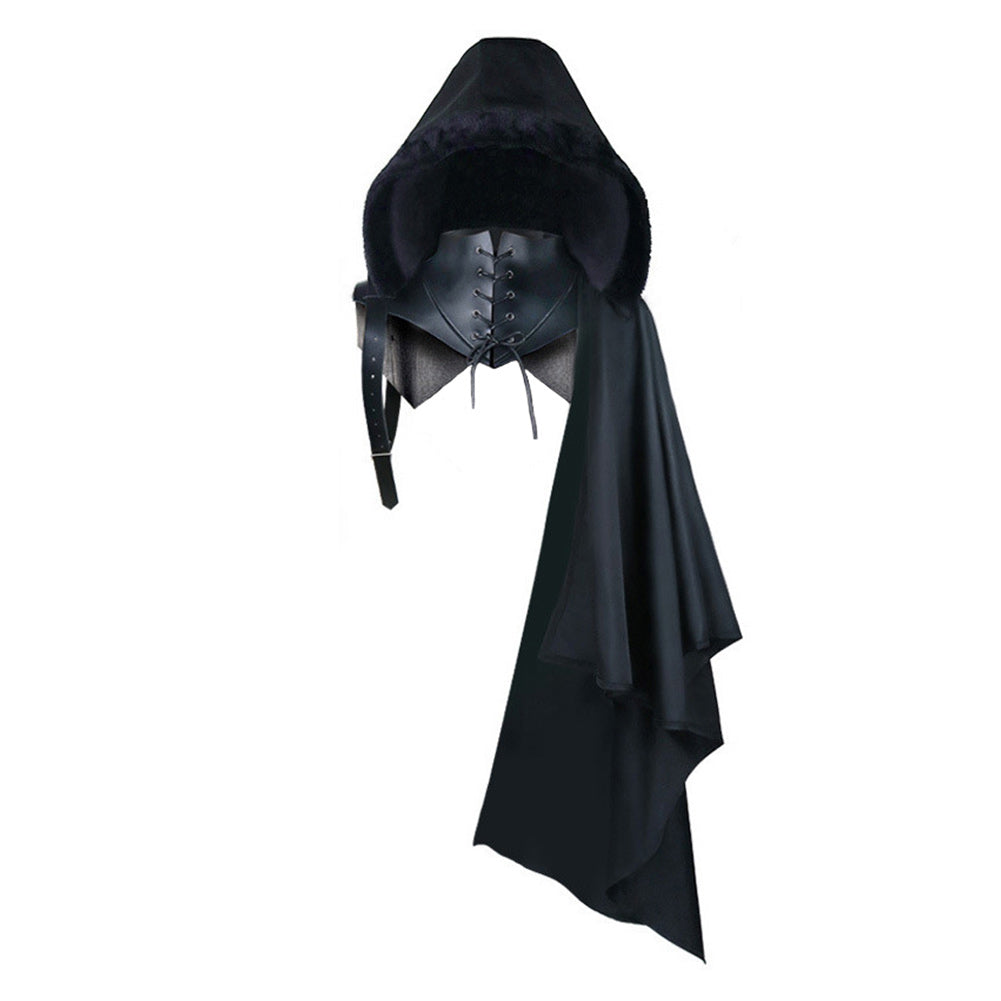 unisex Erwachsene Mittelalterlicher Halloween Stehkragen gebundener Schal Umhang mit Hut