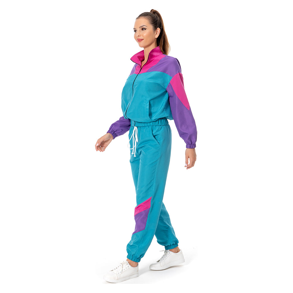 Damen Jogginganzug 80er Jahre Disco Kostüme Erwachsene Karneval Party Halloween Kostüm