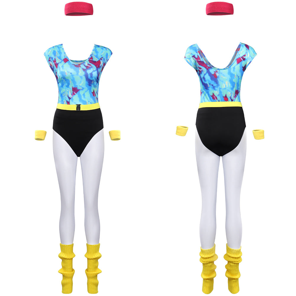 80er Jahre Disco Erwachsene Damen gedruckte Jumpsuit Jogginganzug Kostüm 6.tlg