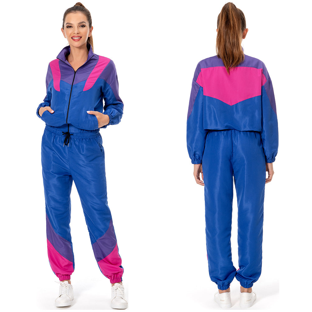Damen Jogginganzug 80er Jahre Disco Kostüme Erwachsene Karneval Party Halloween Kostüm