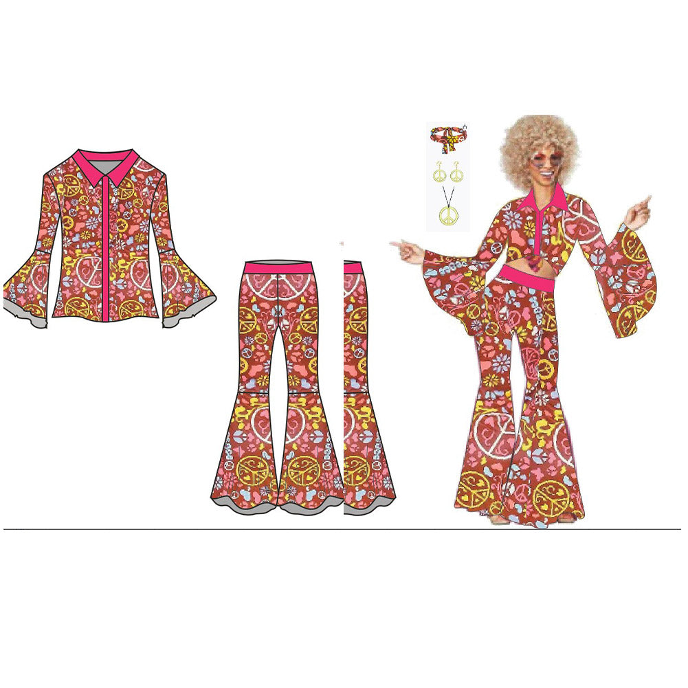 Damen 1960er Jahre Hippie Kostüm Hippie Kostüm Set Cosplay Kostüm Outfits Halloween Karneval Anzug 70er Jahre Outfits