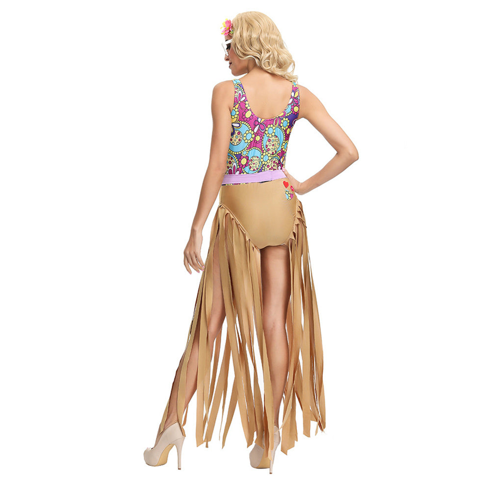 Damen 70S Mittelalter Hippie Spaghetti Straps Quasten Pailletten Fransen Flapper Kleid Tanzkleidung