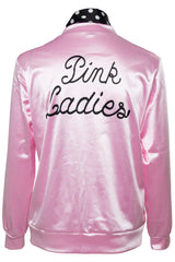 Damen Pink Lady Jacke Retro Halloween 50er Jahre Kostüm Rock Roll Lady mit Schal