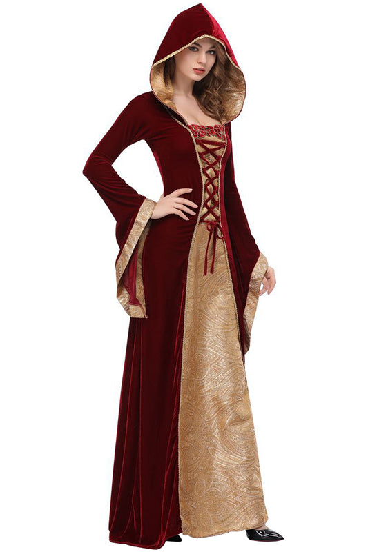 Halloween Damen Retro Bodenlang Königin Kleid Cosplay Kostüm