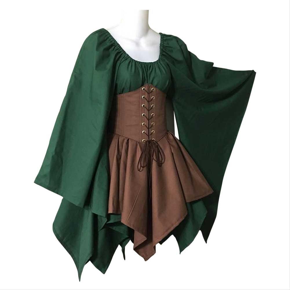 Damen Mittelalter Kleid Langarm Gothic Viktorianischen Königin Kostüm Renaissance Kleid Schnür - Karnevalkostüme