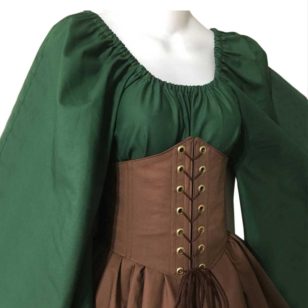 Damen Mittelalter Kleid Langarm Gothic Viktorianischen Königin Kostüm Renaissance Kleid Schnür - Karnevalkostüme