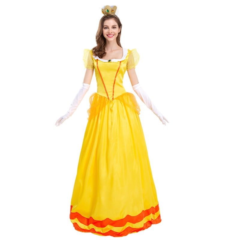 Damen Halloween Prinzessin Lang Kleid gelb Cosplay Erwachsene Kostüm