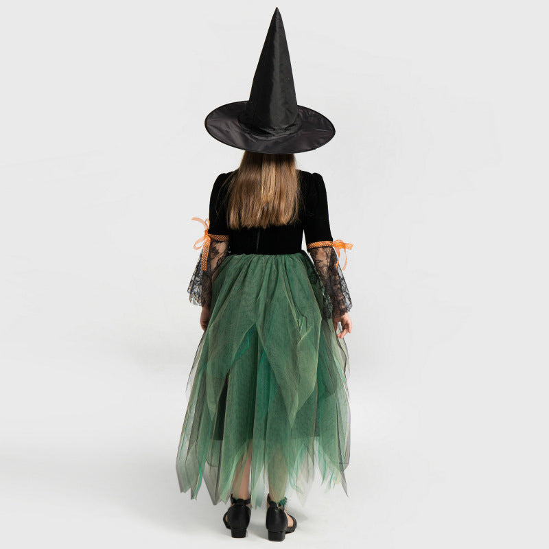 Mädchen Halloween Hexe Cosplay Kostüm für Kinder Tütukleid