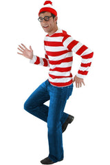 Herren Wo ist Walter Kostüm mit Mütze Where's Wally Where's Waldo? Cosplay Erwachsene