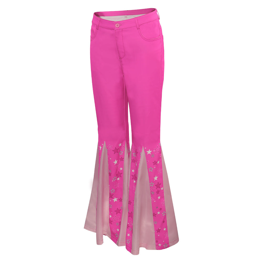 Damen rosa Schlaghose Retro Cosplay Kostüm Outfits Halloween Karneval Party Anzug