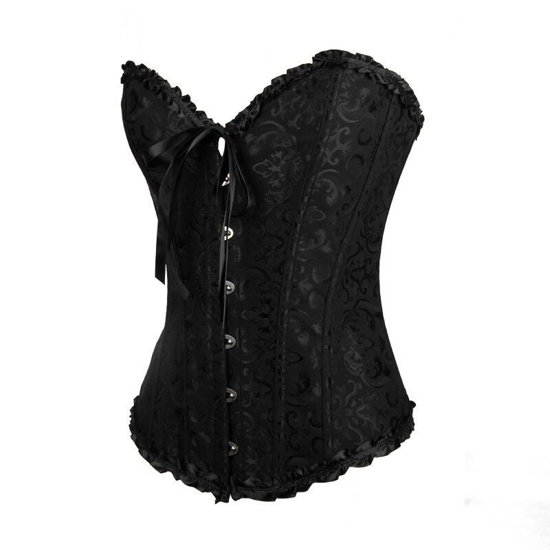 Damen Korsett Überbrust Korsett VERLÄNGERT SATIN SCHWARZ Korsett