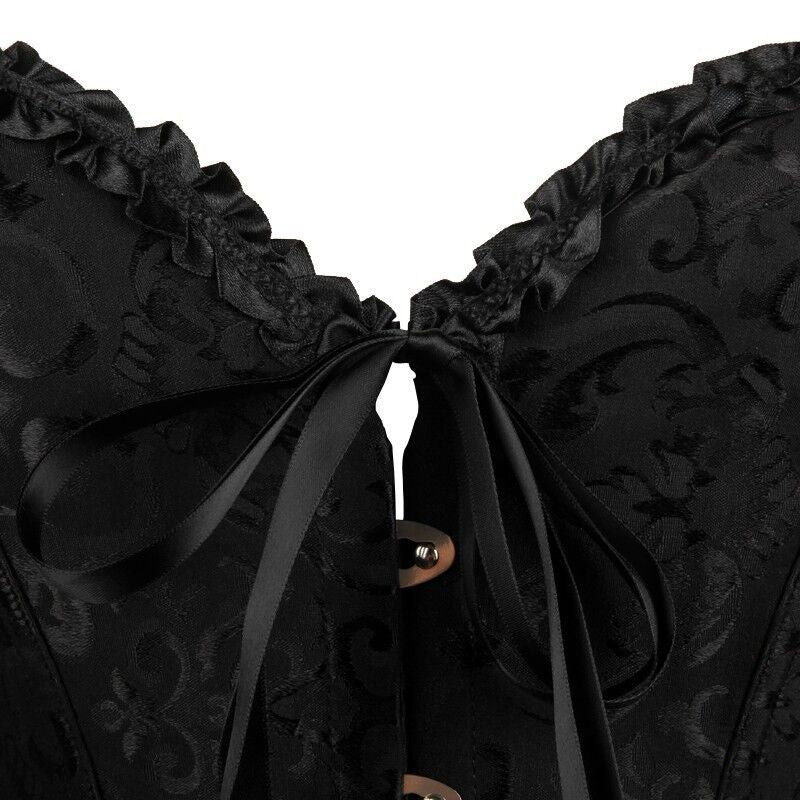 Damen Korsett Überbrust Korsett VERLÄNGERT SATIN SCHWARZ Korsett