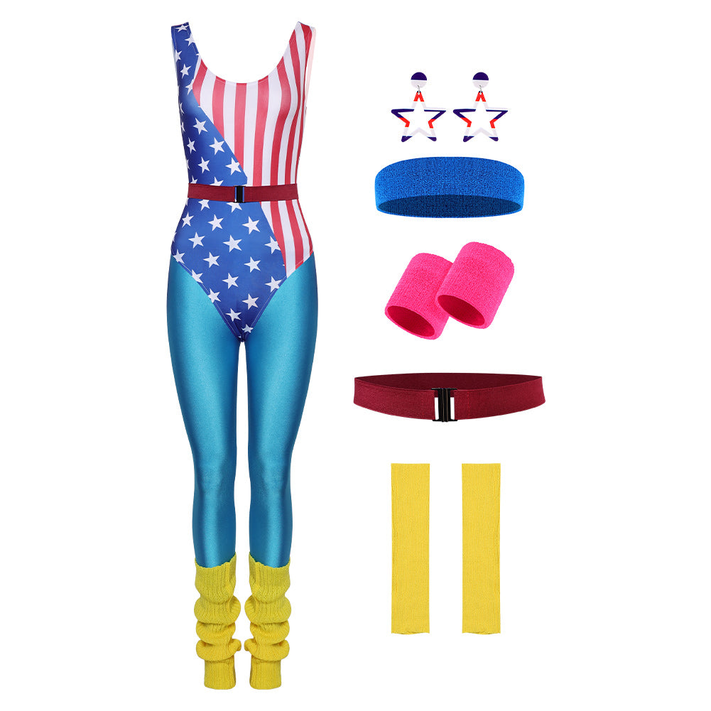 Damen Cosplay Kostüm Outfits Halloween Faschingskostüm 80sTrainingsanzug 80er 90er Leotard Legging