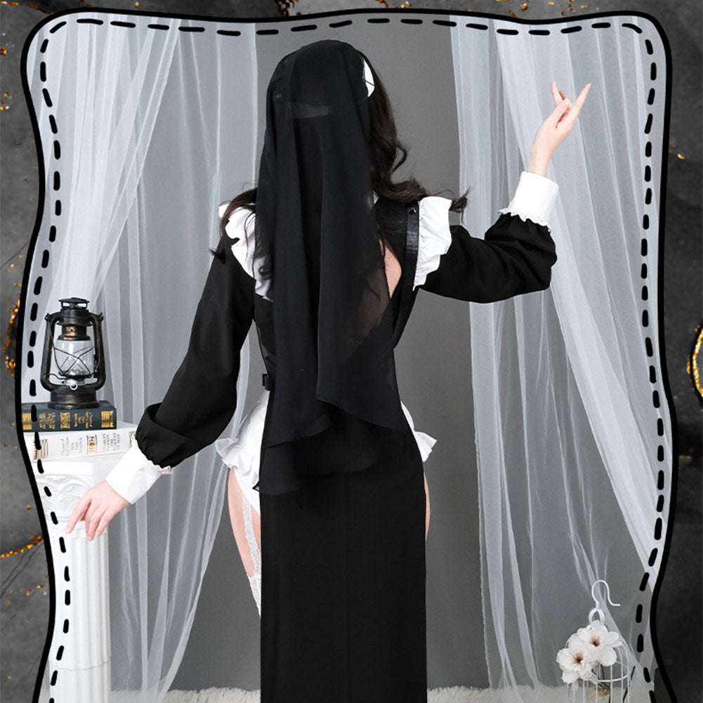 Damen Nonne Cosplay Kostüm Halloween Karneval Party Anzug