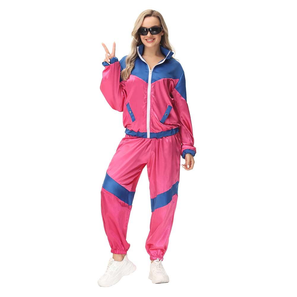 Damen Retro Vintage Hip-Hop Disco Cosplay Kostüm Jacke Hose Stirnband Sprotwear Outfits 70er 80er Jahre
