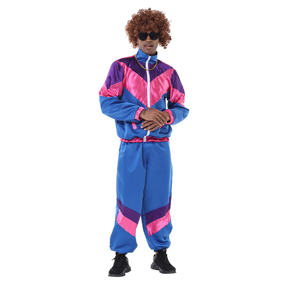 Herren Retro Vintage Hip-Hop Disco Cosplay Kostüm Jacke Hose Stirnband Sprotwear Outfits 70er 80er Jahre