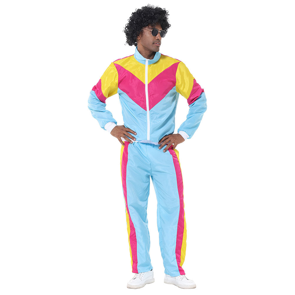 Herren Retro Vintage Hip-Hop Disco Cosplay Kostüm Jacke Hose Stirnband Sprotwear Outfits 70er 80er Jahre