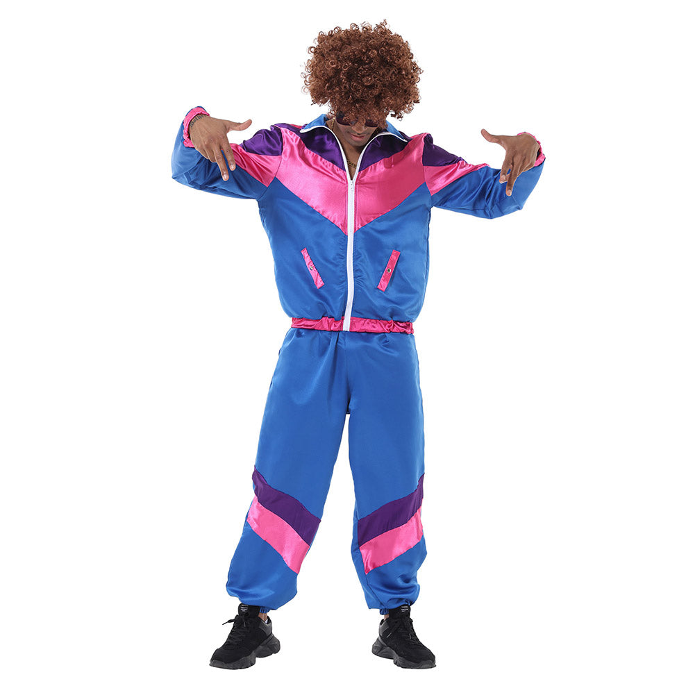 Herren Retro Vintage Hip-Hop Disco Cosplay Kostüm Jacke Hose Stirnband Sprotwear Outfits 70er 80er Jahre