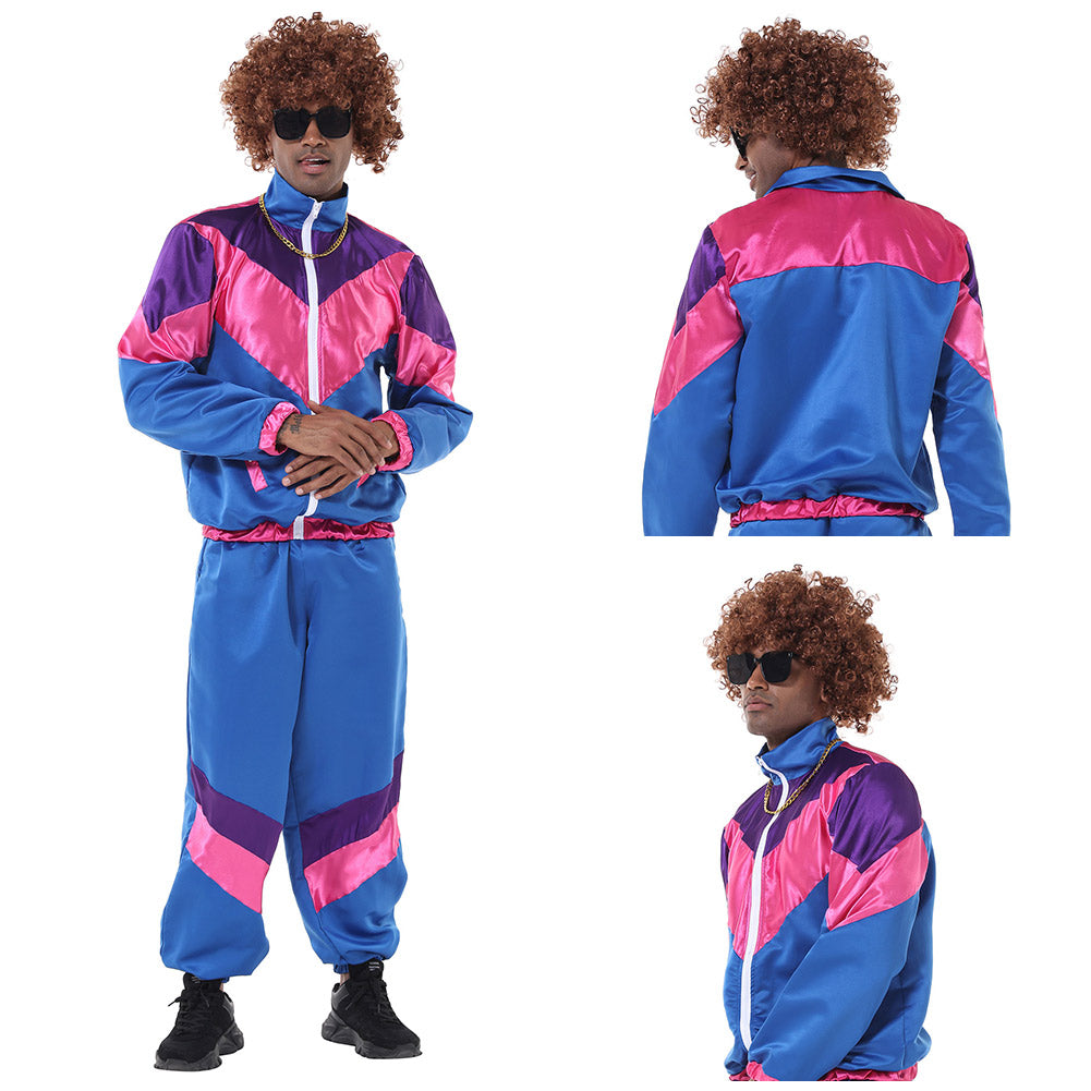Herren Retro Vintage Hip-Hop Disco Cosplay Kostüm Jacke Hose Stirnband Sprotwear Outfits 70er 80er Jahre
