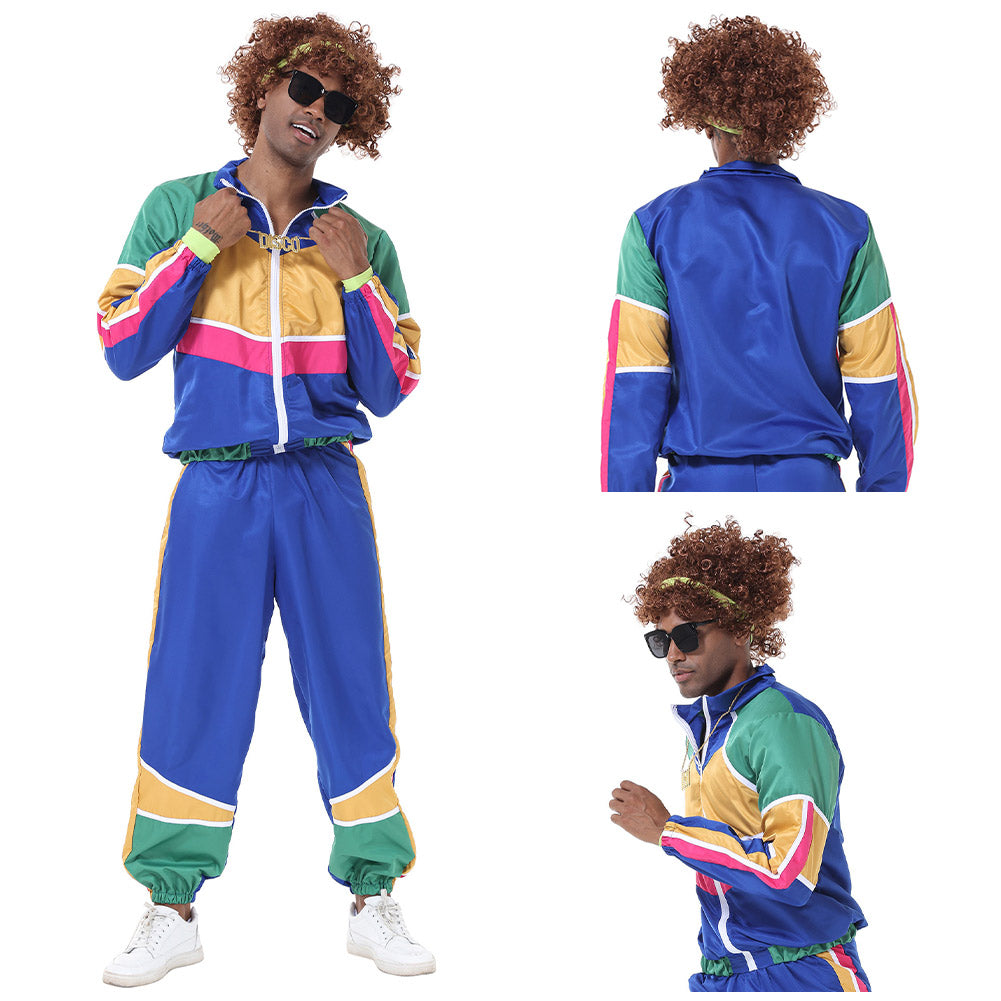 Herren Retro Vintage Hip-Hop Disco Cosplay Kostüm Jacke Hose Stirnband Sprotwear Outfits 70er 80er Jahre