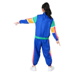 Kinder blau Vintage Disco 70er 80er Sportbekleidung Top Hose Cosplay Kostüm Outfits  Anzug