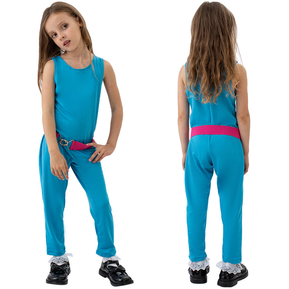 Kinder Mädchen blau Jumpsuit Cosplay Kostüm Outfits Halloween Karneval Party Anzug