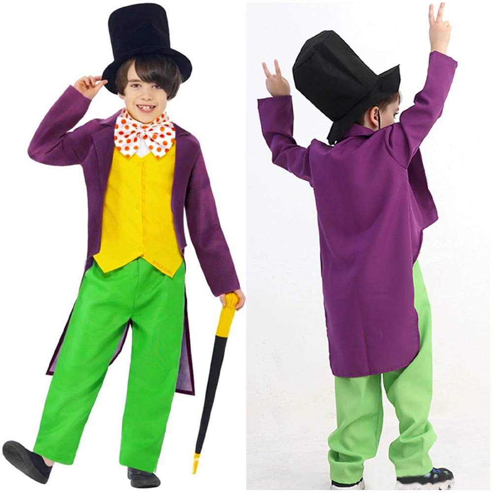 Kinder Willy Wonka Cosplay Kostüm Outfits Halloween Karneval Anzug